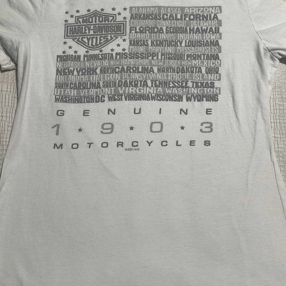 Harley-Davidson White and Gray Short Sleeve Tee